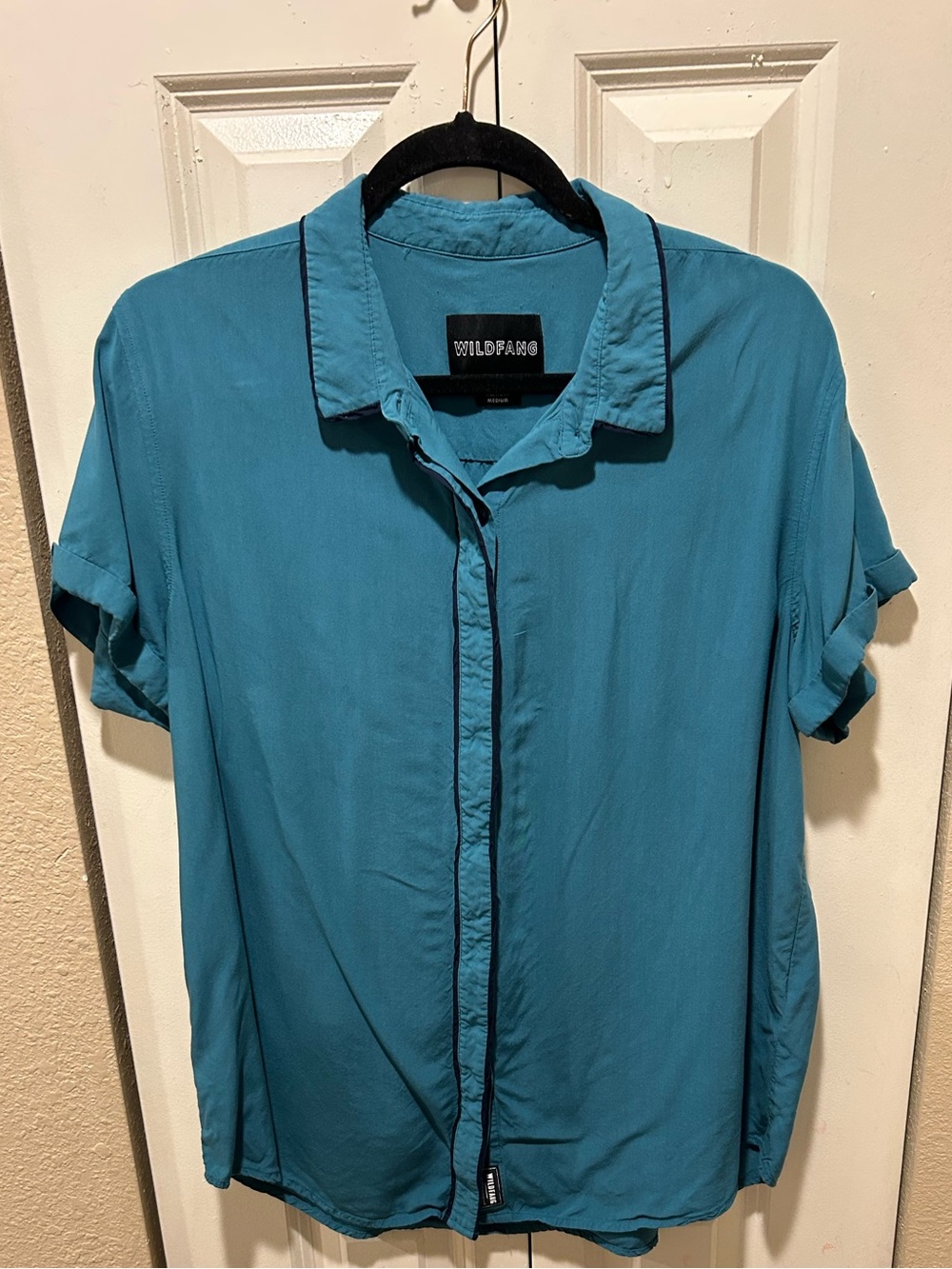WILDFANG Teal Short Sleeve Button-Down Shirt